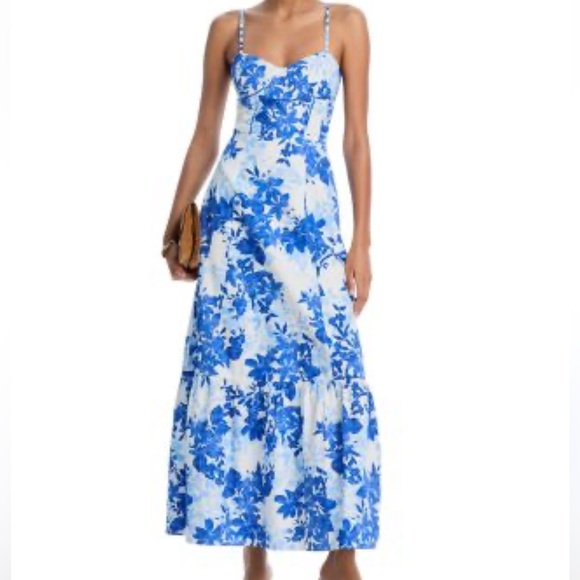 New Floral Blue and White Linen Blend Dress Cynthia Rowley size L - Picture 13 of 14